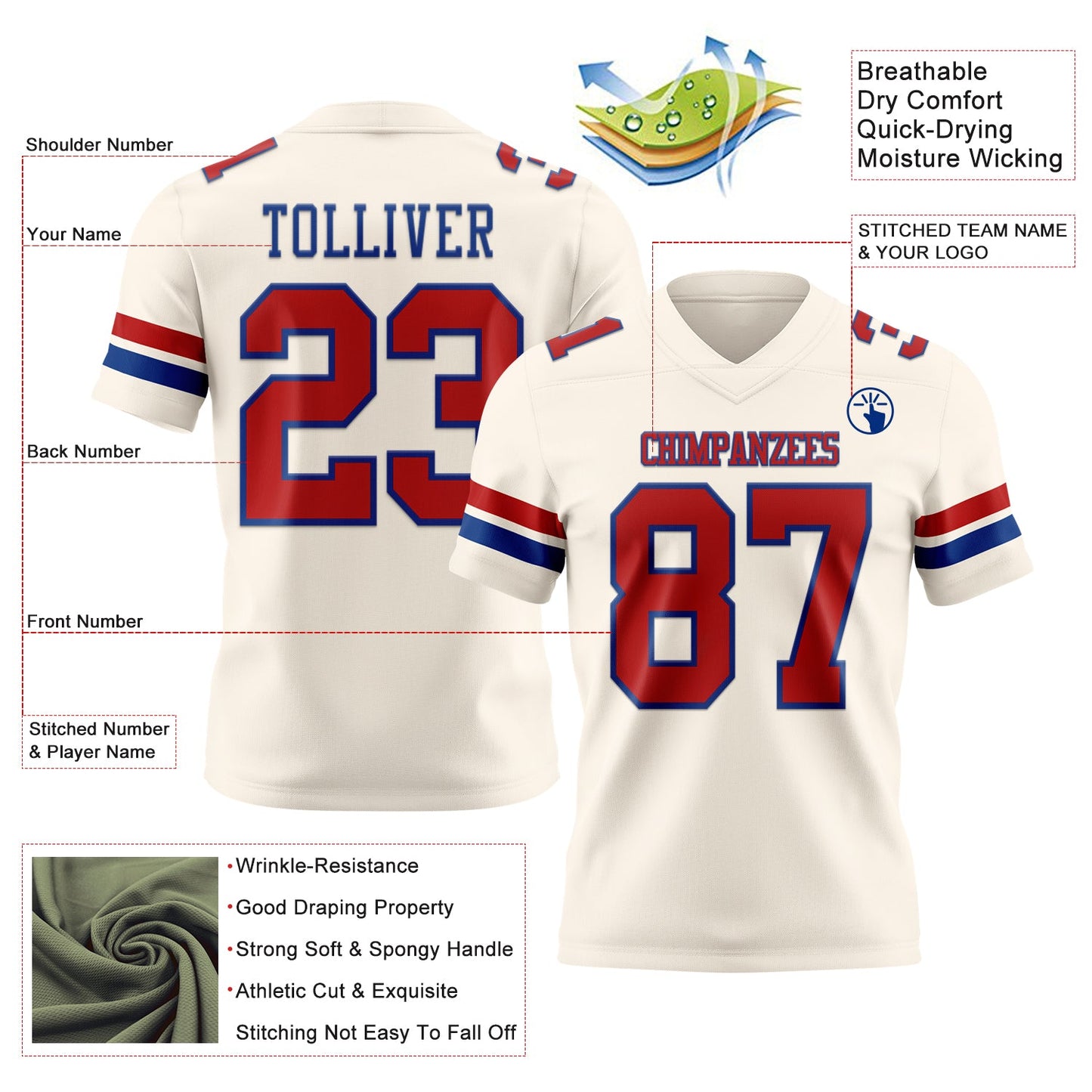 Custom Cream Red-Royal Authentic Football Jersey
