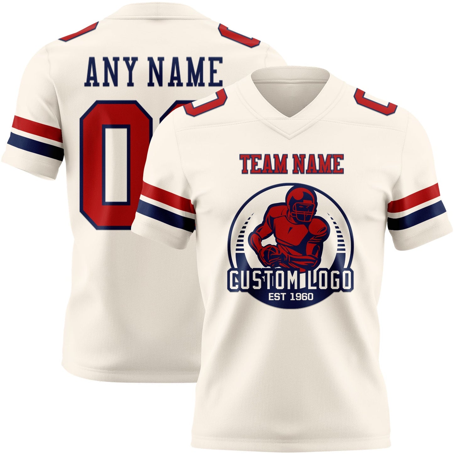 Custom Cream Red-Navy Authentic Football Jersey