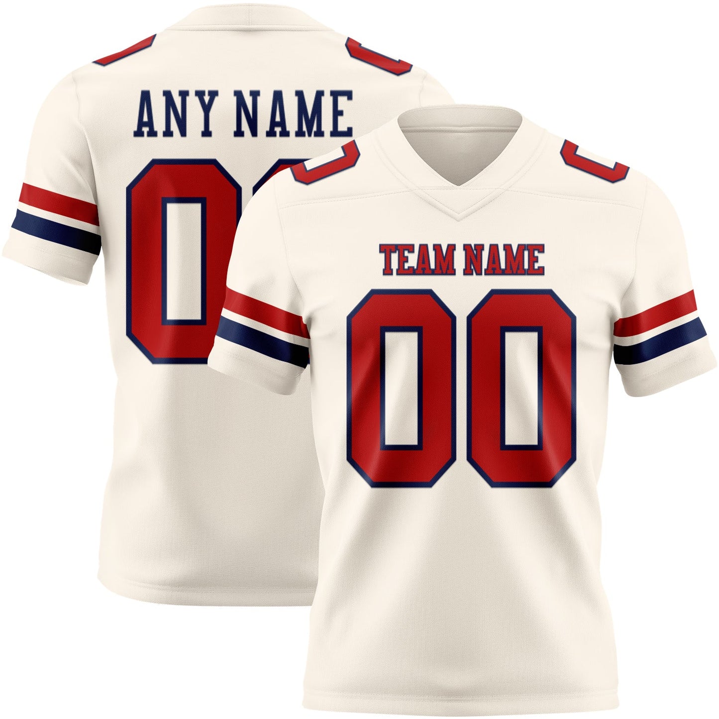 Custom Cream Red-Navy Authentic Football Jersey