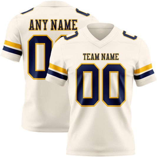 Custom Cream Navy-Gold Authentic Football Jersey