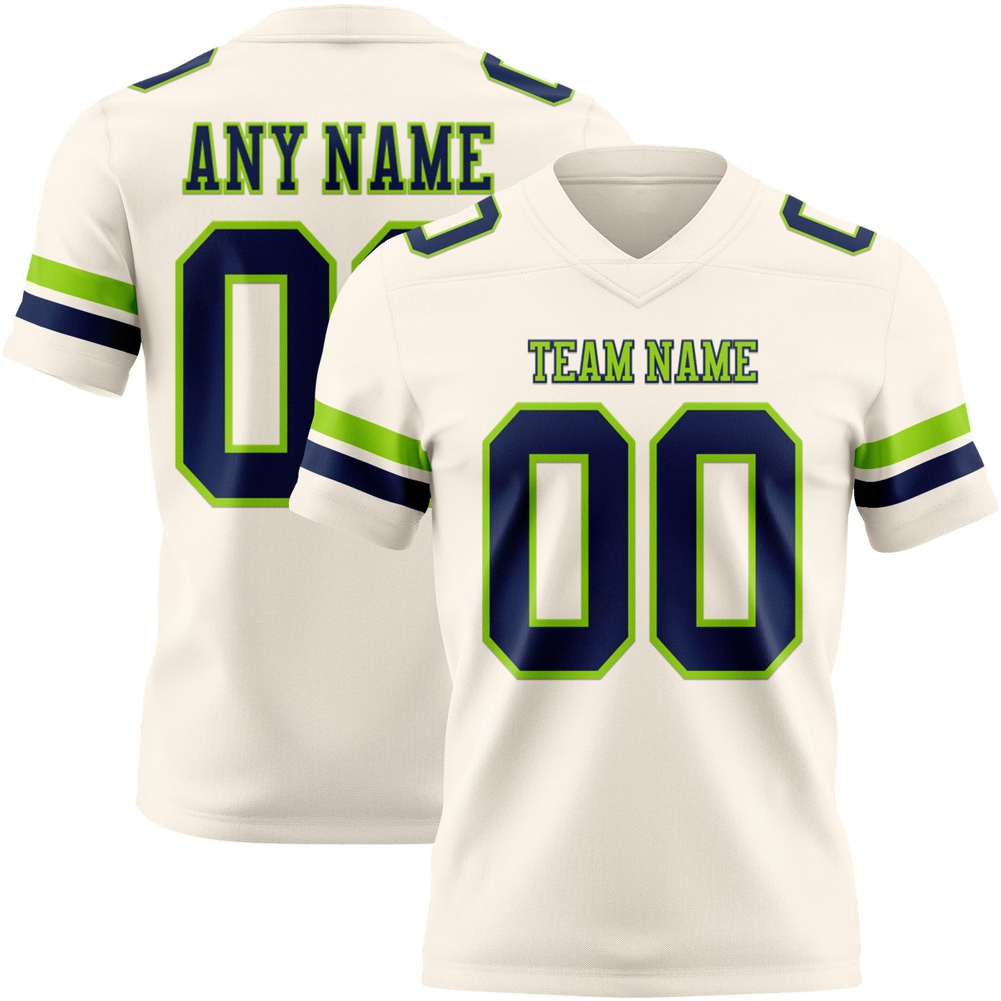 Custom Cream Navy-Neon Green Authentic Football Jersey