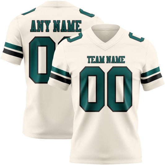 Custom Cream Midnight Green-Black Authentic Football Jersey