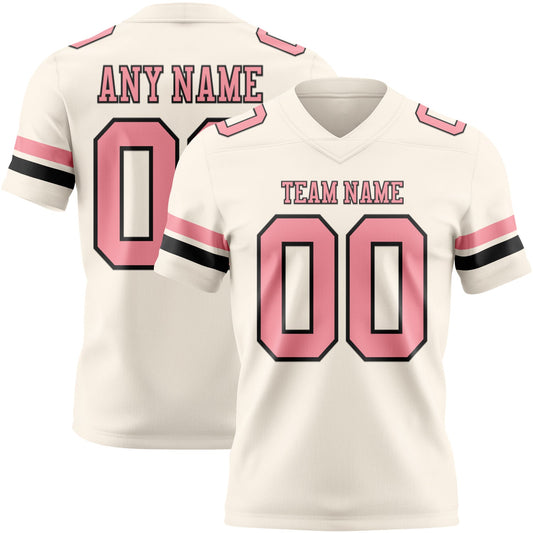 Custom Cream Medium Pink-Black Authentic Football Jersey