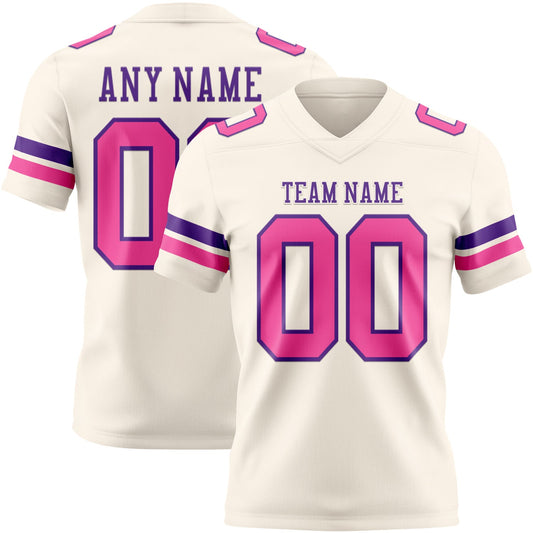 Custom Cream Pink-Purple Authentic Football Jersey