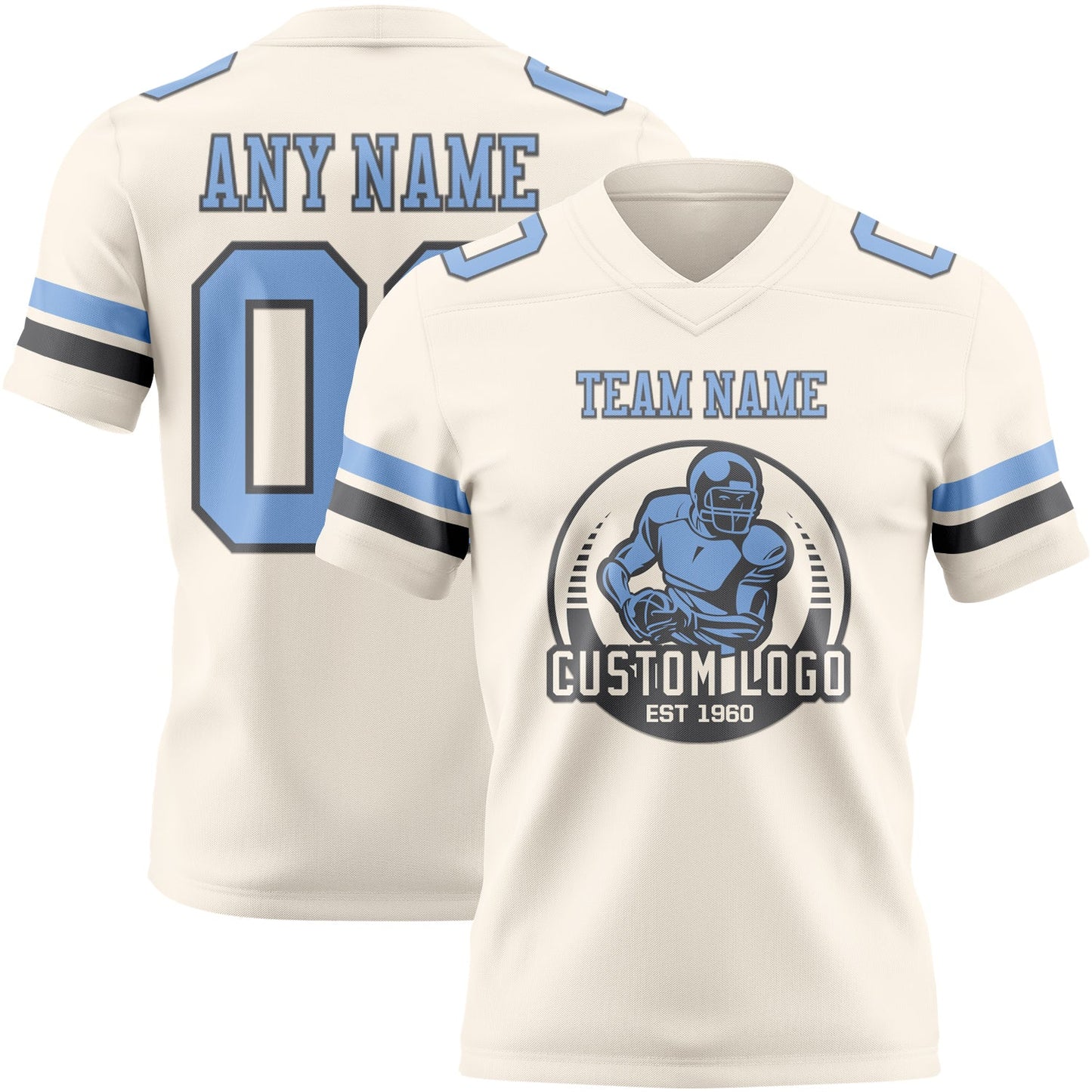 Custom Cream Light Blue-Steel Gray Authentic Football Jersey