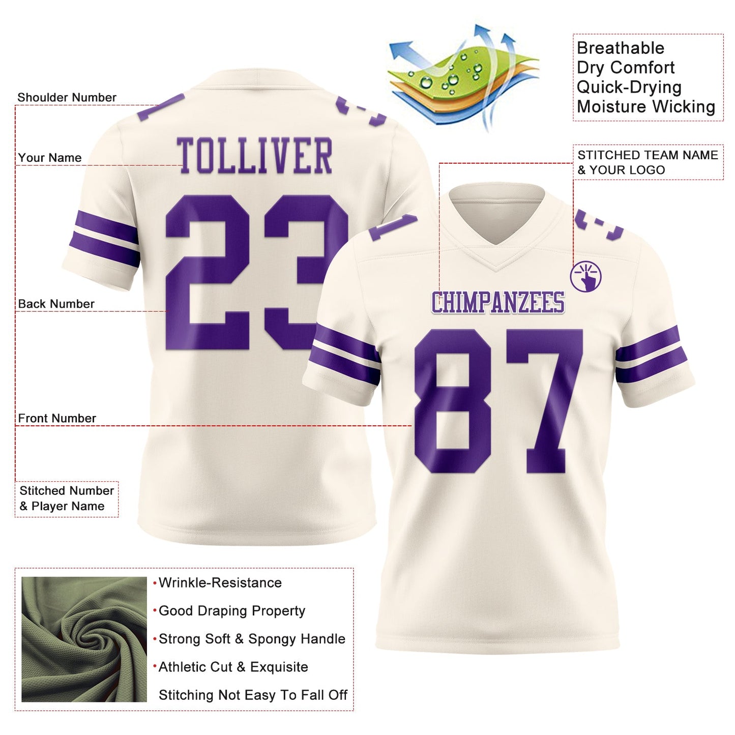 Custom Cream Purple Authentic Football Jersey