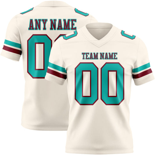 Custom Cream Aqua-Crimson Authentic Football Jersey