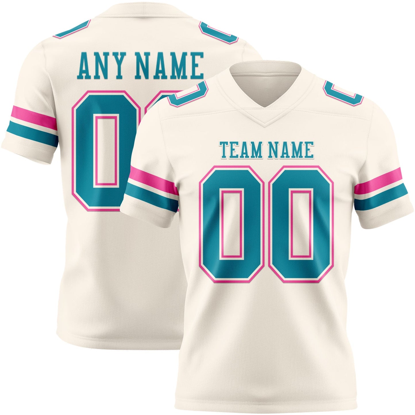 Custom Cream Teal-Pink Authentic Football Jersey