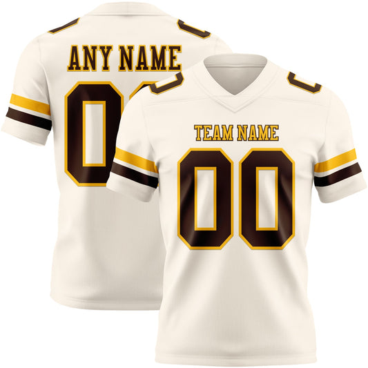 Custom Cream Brown-Gold Authentic Football Jersey