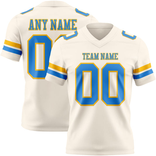 Custom Cream Powder Blue-Gold Authentic Football Jersey