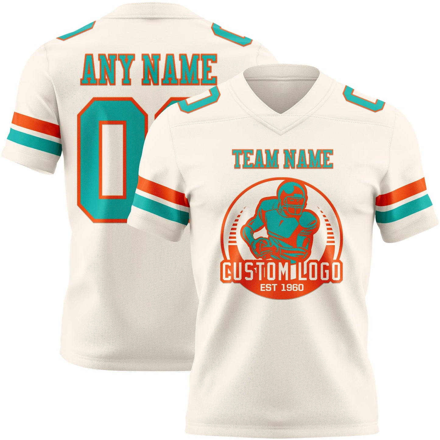 Custom Cream Aqua-Orange Authentic Football Jersey