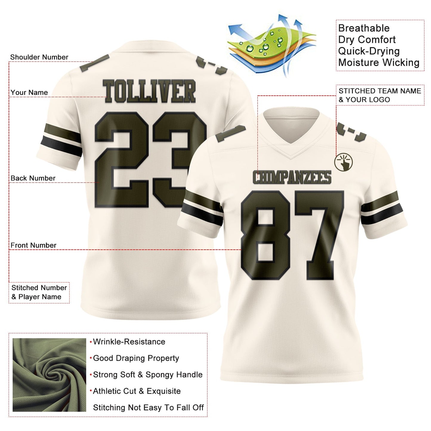 Custom Cream Olive-Black Authentic Football Jersey