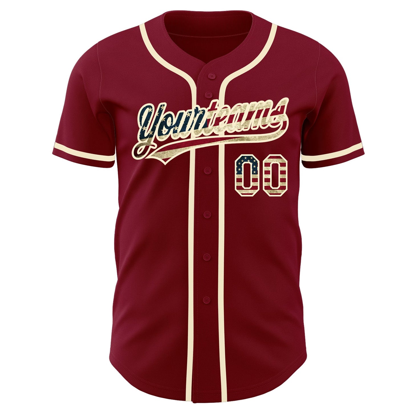 Custom Crimson Vintage USA Flag-Cream Authentic Baseball Jersey