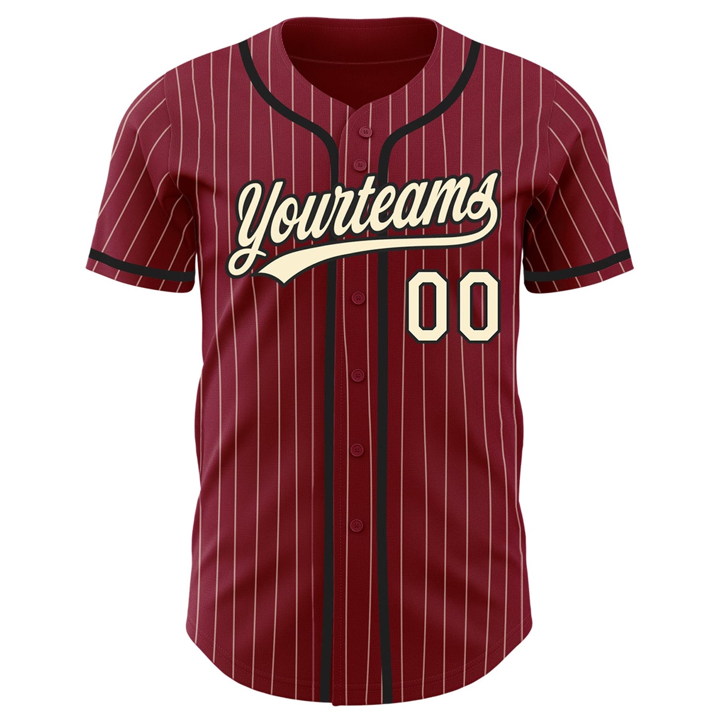 Custom Crimson Cream Pinstripe Black Authentic Baseball Jersey