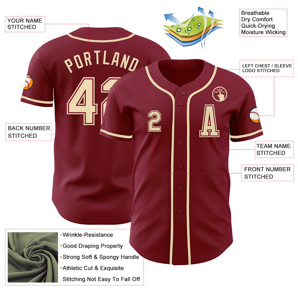 Custom Crimson Cream Authentic Baseball Jersey