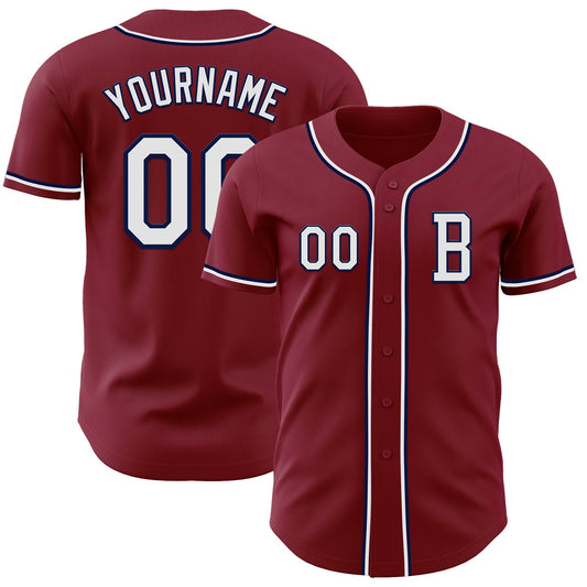 Custom Crimson White-Navy Authentic Baseball Jersey