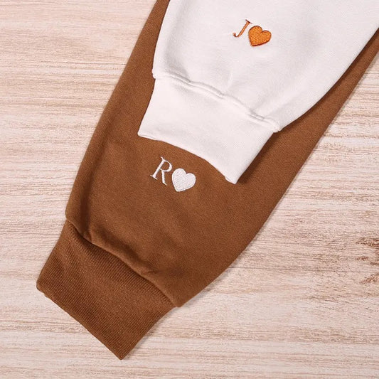 Custom Embroidery Initial Heart Hoodie - Embroidered Couples Outfit - Fabric