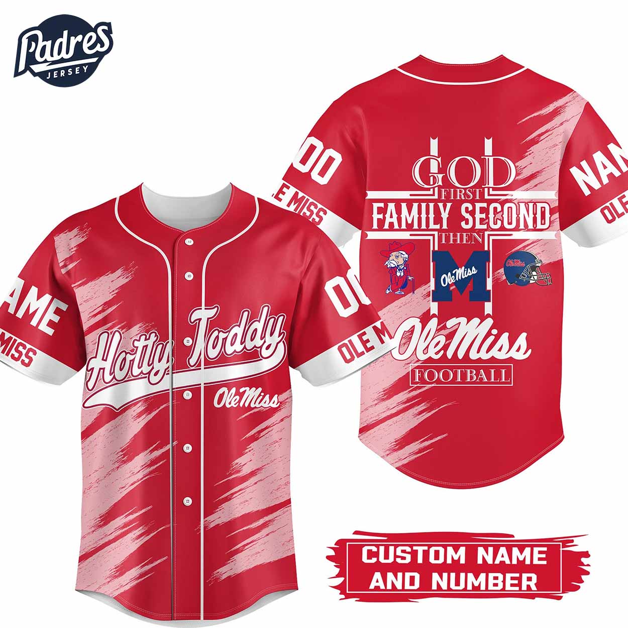 Custom God First Family Second Then Ole Miss Rebels Football Baseball Jersey - Padres Jersey Oasis: Elevate Your Baseball Style Game