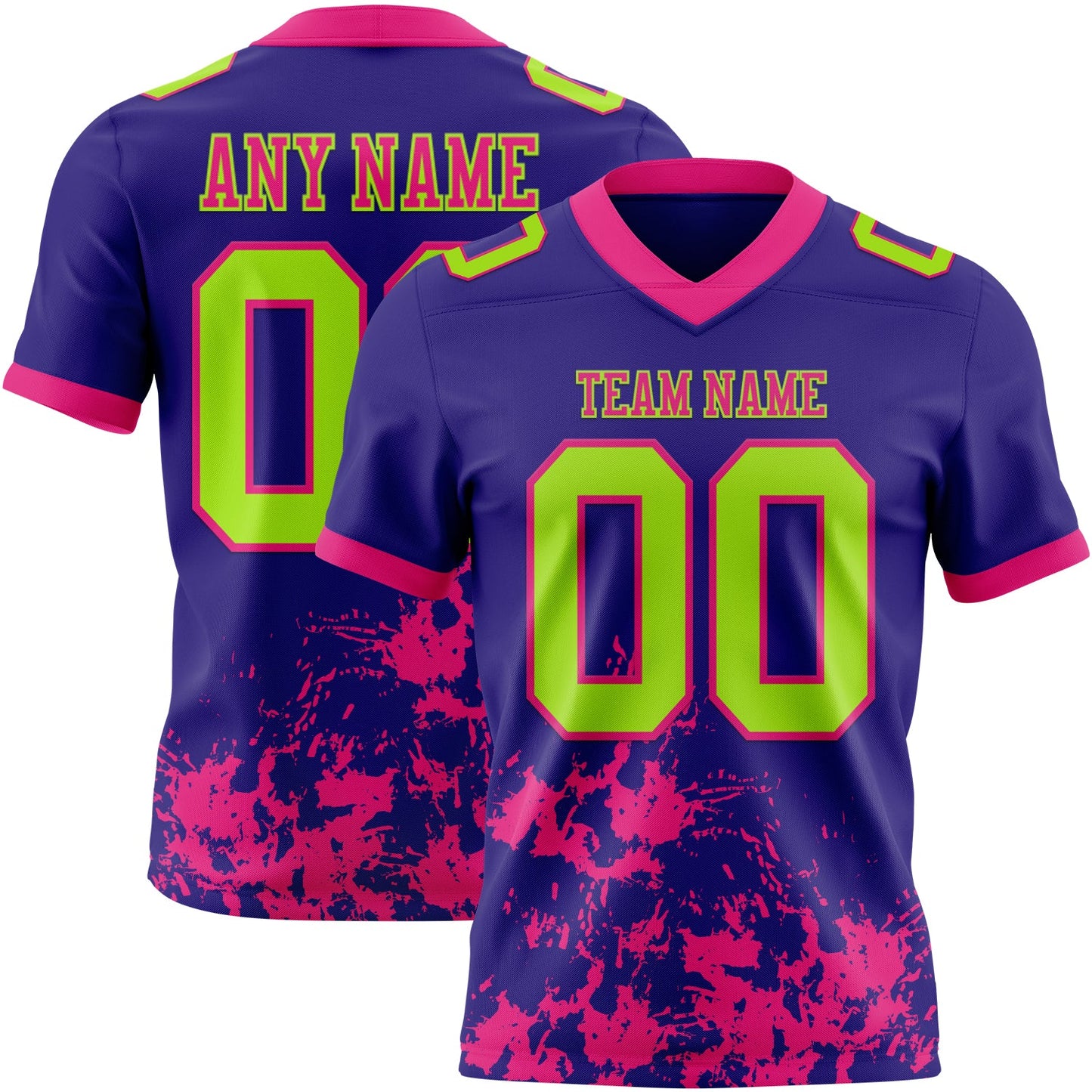 Custom Dark Purple Neon Green-Hot Pink 3D Pattern Splash Authentic Football Jersey