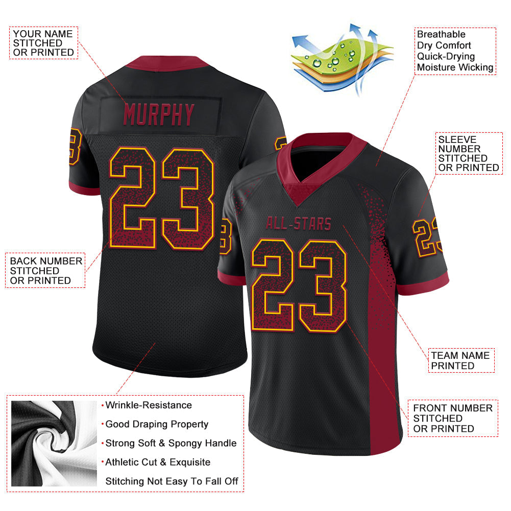 Custom Black Crimson-Yellow Drift Fashion Football Jersey