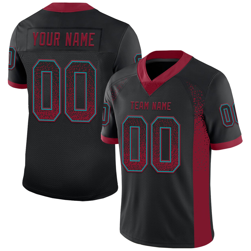Custom Black Crimson-Teal Drift Fashion Football Jersey