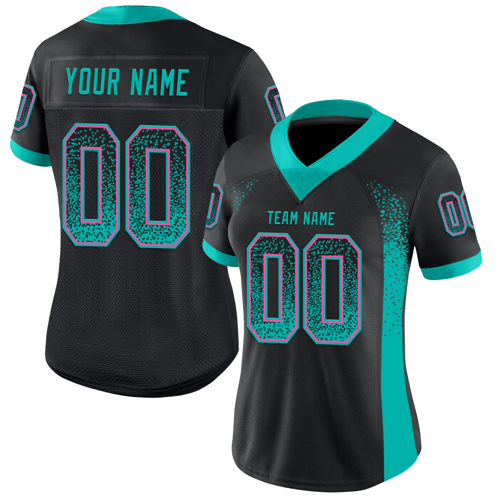 Custom Black Aqua-Pink Drift Fashion Football Jersey