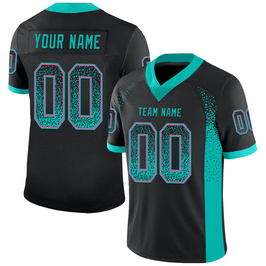 Custom Black Aqua-Pink Drift Fashion Football Jersey