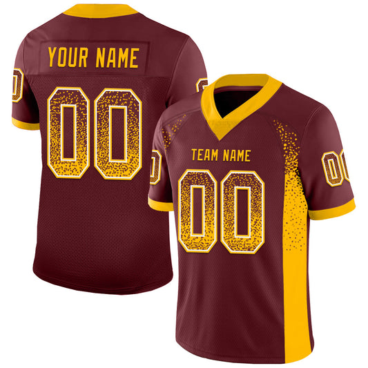 Custom Burgundy Gold-White Drift Fashion Football Jersey