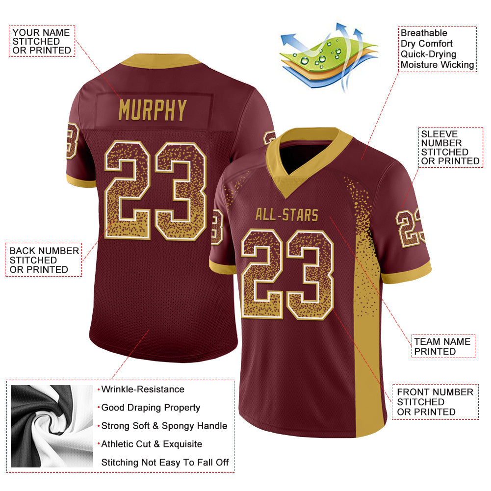 Custom Burgundy Old Gold-White Drift Fashion Football Jersey
