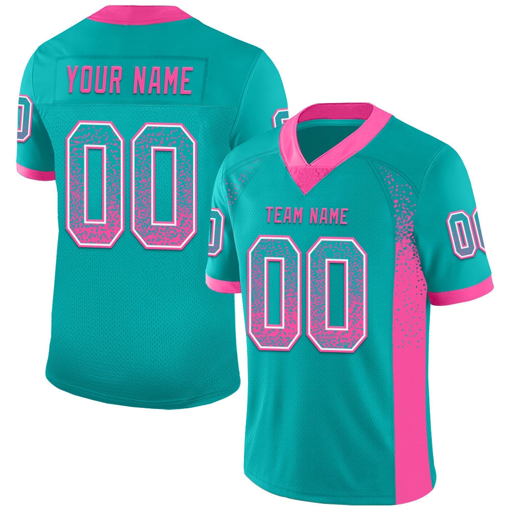 Custom Aqua Pink-White Drift Fashion Football Jersey