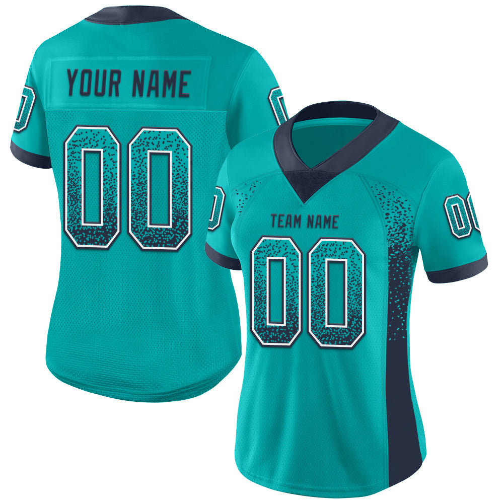 Custom Aqua Navy-White Drift Fashion Football Jersey