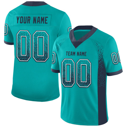 Custom Aqua Navy-White Drift Fashion Football Jersey