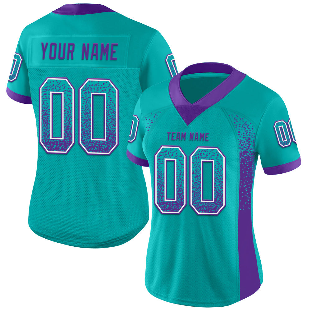 Custom Aqua Purple-White Drift Fashion Football Jersey