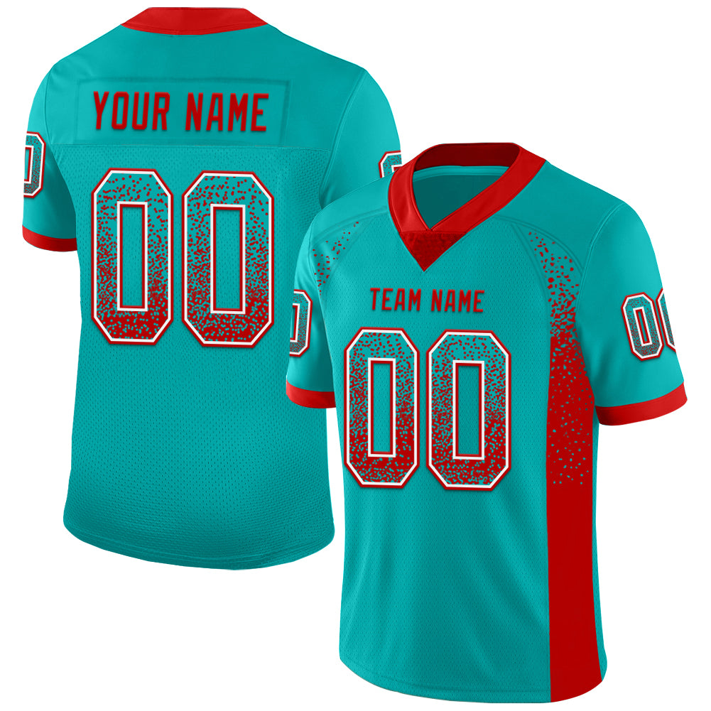 Custom Aqua Red-White Drift Fashion Football Jersey