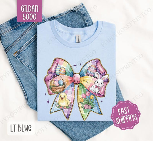 Easter Bow 1 Shirt Gildan, Cute Easter Coquette Tee, Trendy Religious Women's Tshirt Plus Sizes, Gift for Her