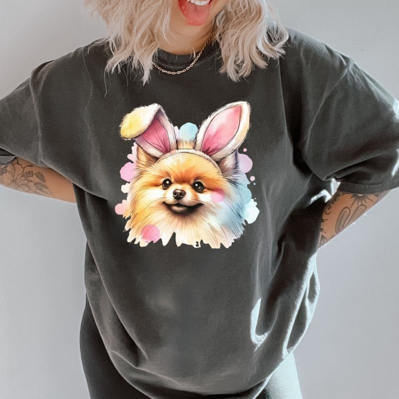 Easter Pomeranian Shirt ~ Unisex Apparel Relaxed Fit Printed In The USA Clothing Womenswear Casual Comfort Cotton