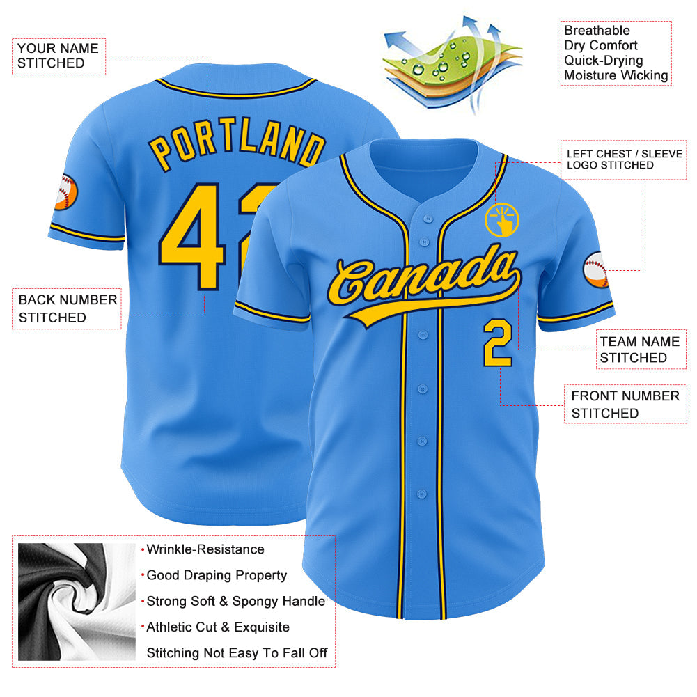 Custom Electric Blue Yellow-Navy Authentic Baseball Jersey