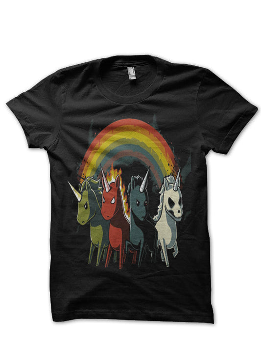 Four Unicorns Of The Apocalypse Black Half Sleeve T-Shirt