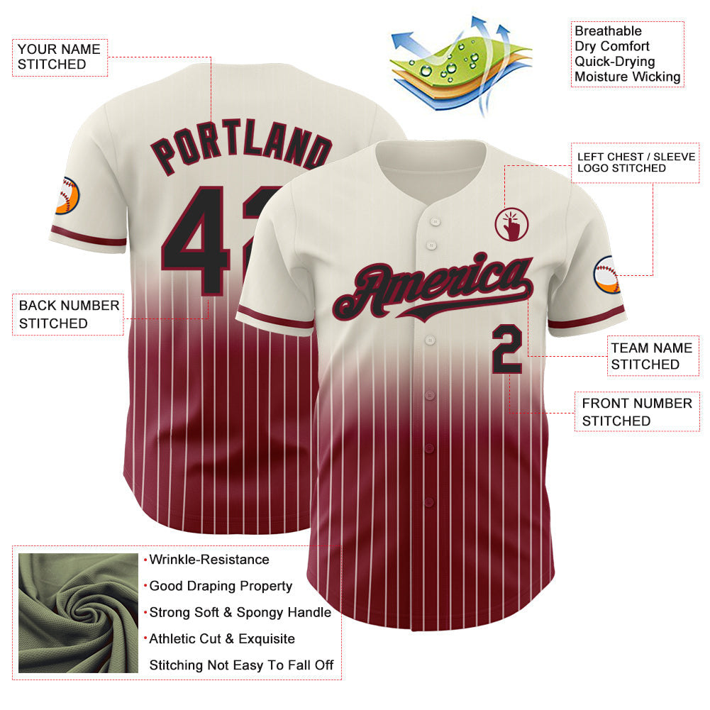 Custom Cream Pinstripe Black-Crimson Authentic Fade Fashion Baseball Jersey