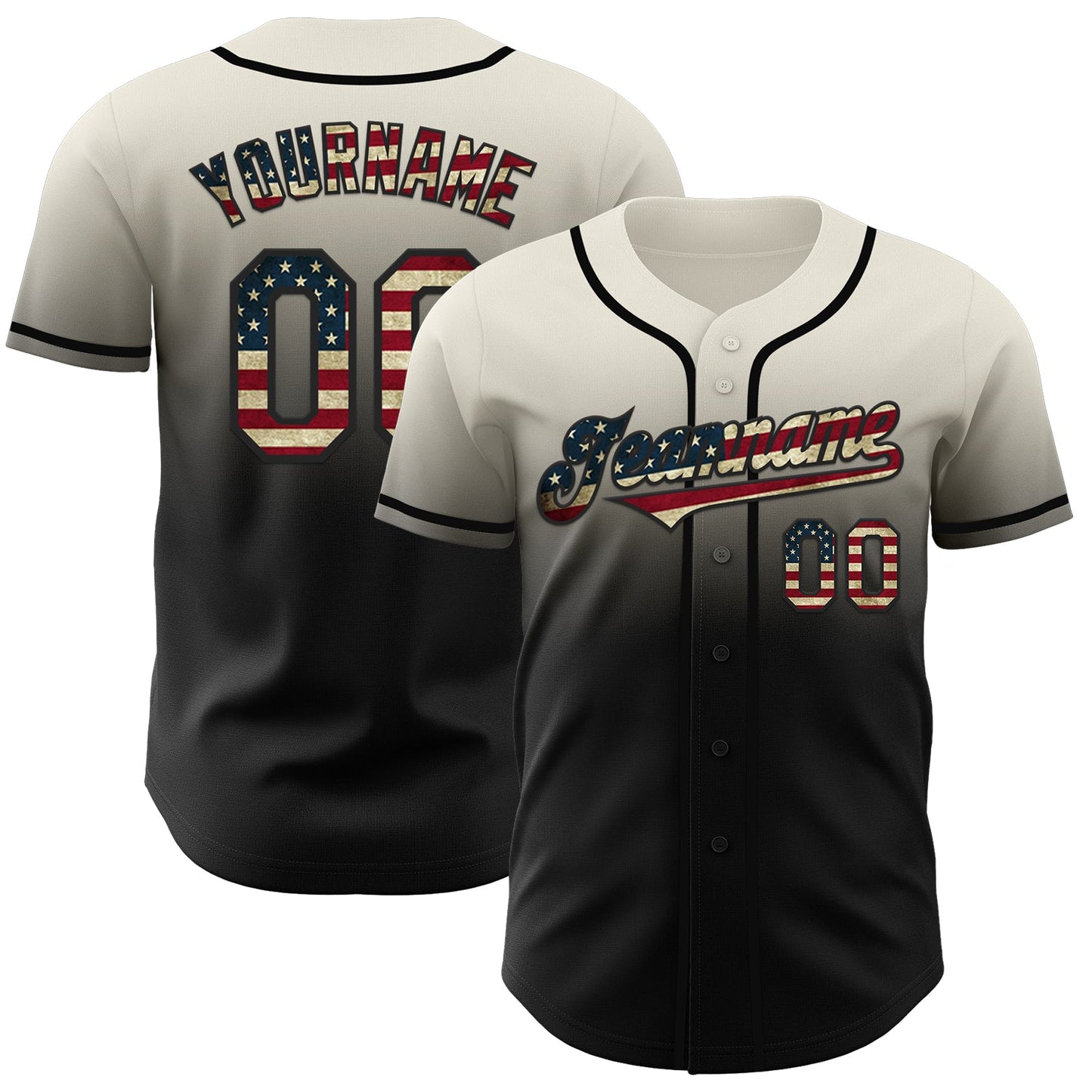 Custom Cream Vintage USA Flag-Black Authentic Fade Fashion Baseball Jersey