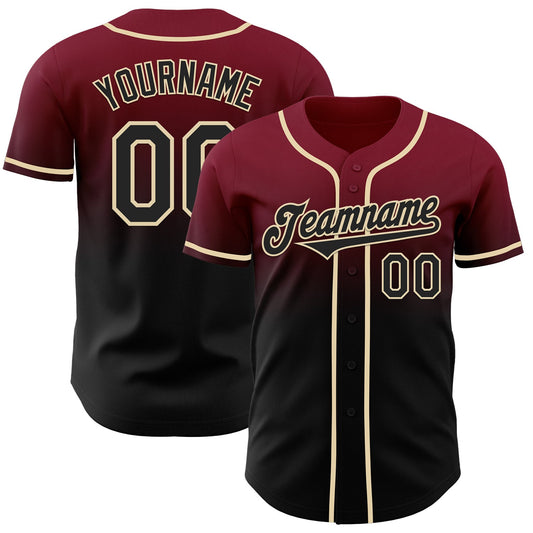 Custom Crimson Black-Cream Authentic Fade Fashion Baseball Jersey