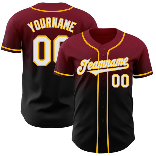 Custom Crimson Black-Gold Authentic Fade Fashion Baseball Jersey