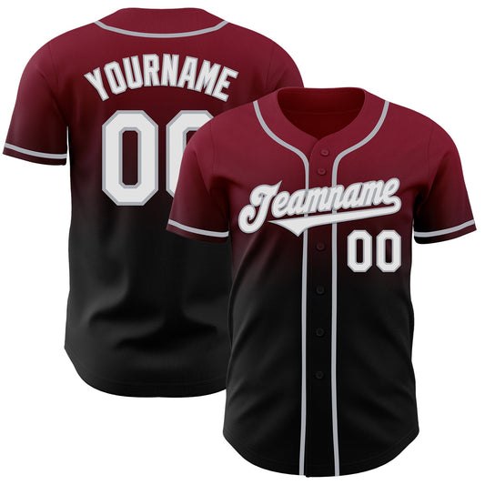 Custom Crimson Black-Gray Authentic Fade Fashion Baseball Jersey