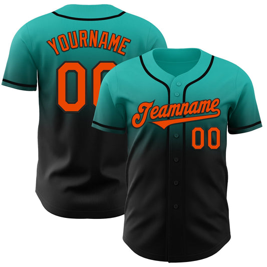 Custom Aqua Orange-Black Authentic Fade Fashion Baseball Jersey
