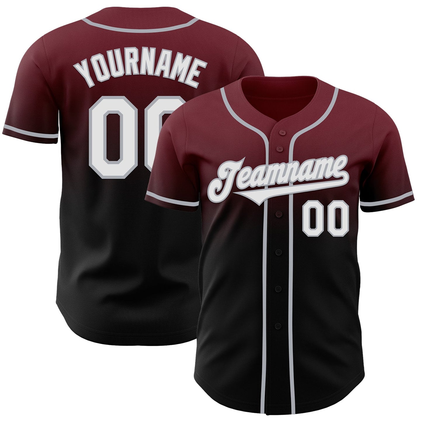Custom Burgundy Black-Gray Authentic Fade Fashion Baseball Jersey