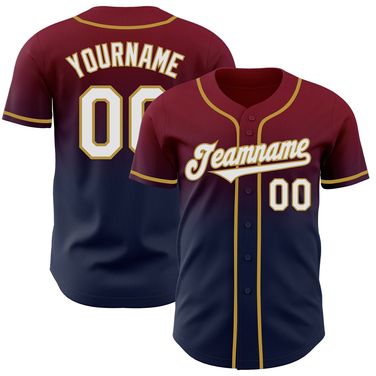 Custom Crimson Navy-Old Gold Authentic Fade Fashion Baseball Jersey