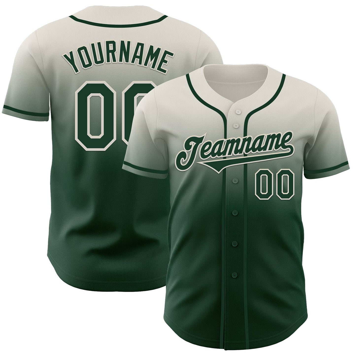 Custom Cream Green Authentic Fade Fashion Baseball Jersey