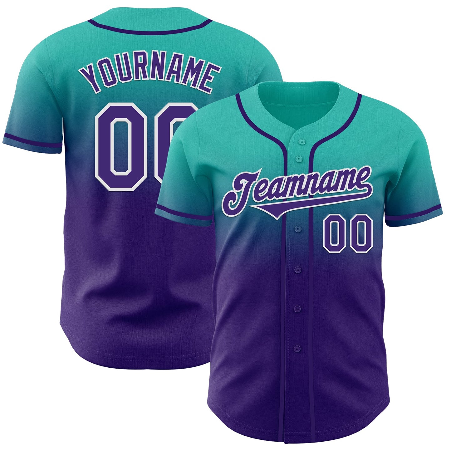 Custom Aqua Purple-White Authentic Fade Fashion Baseball Jersey