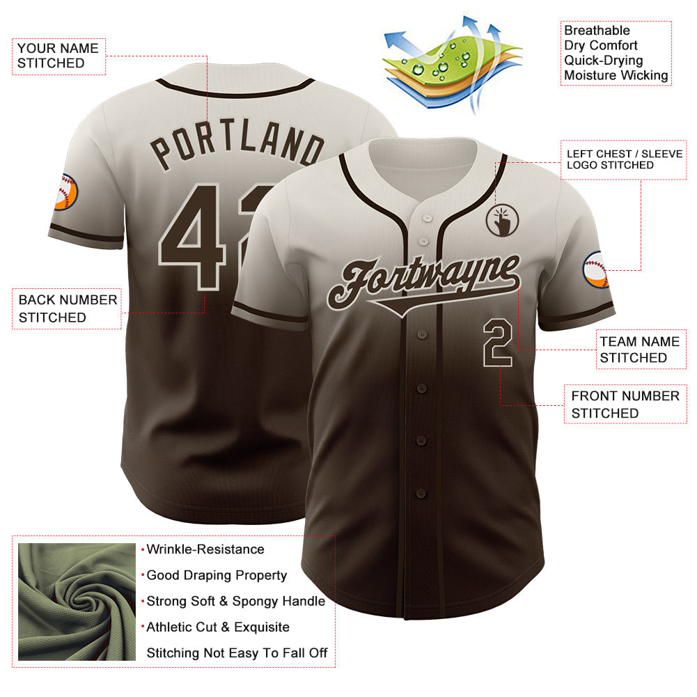 Custom Cream Brown Authentic Fade Fashion Baseball Jersey