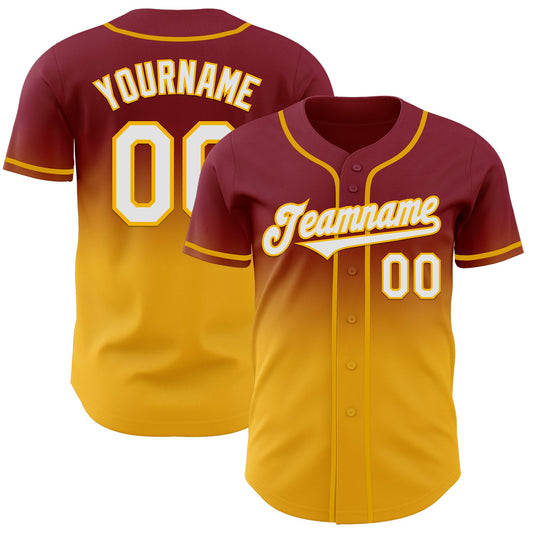 Custom Crimson White-Gold Authentic Fade Fashion Baseball Jersey